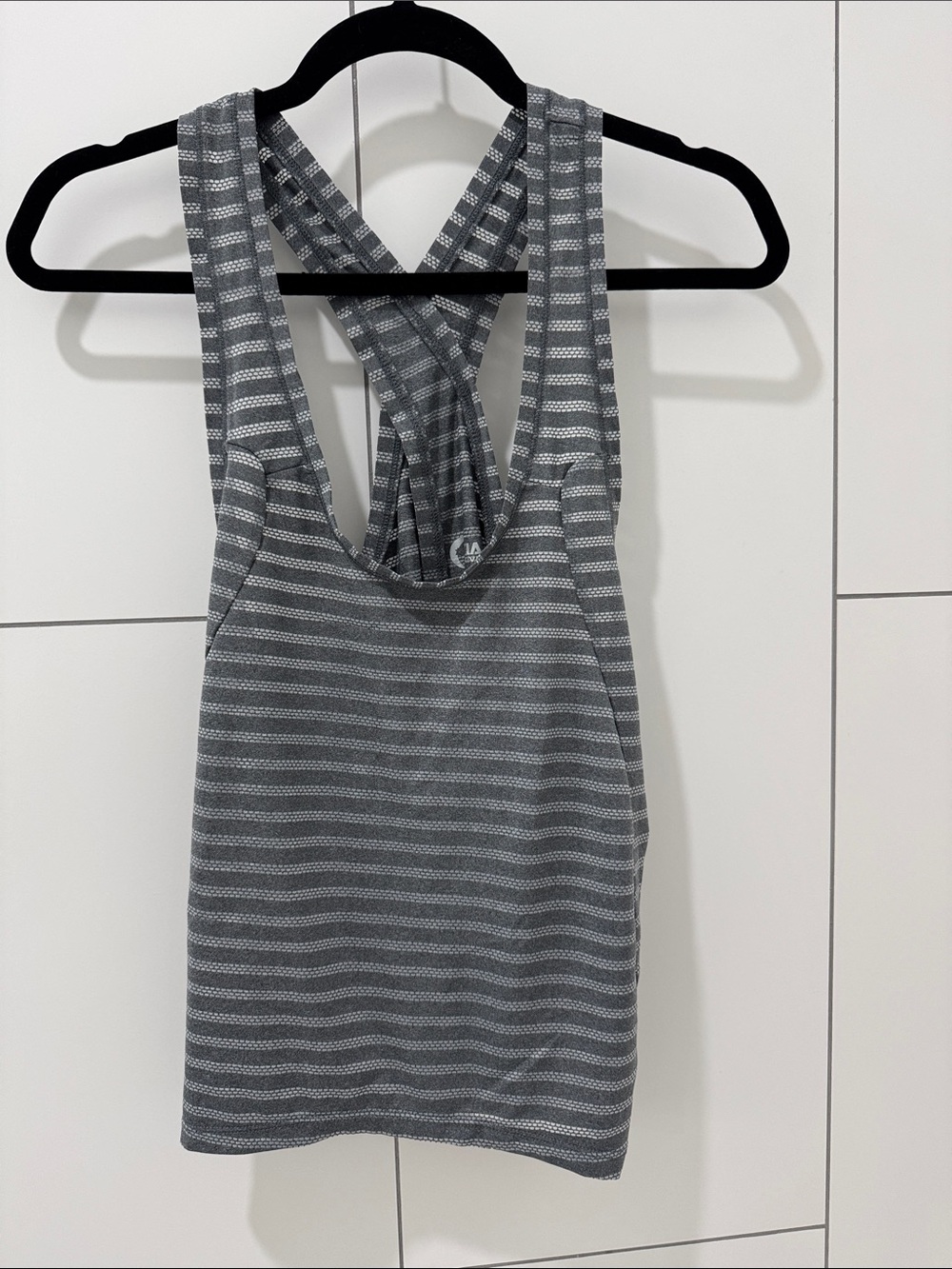 Zyia Gray Striped Racerback Open Back Tank Top - Women